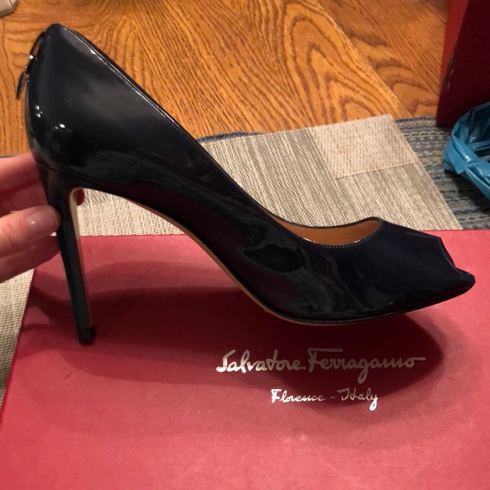 Salvatore Ferragamo peep toe patent heels